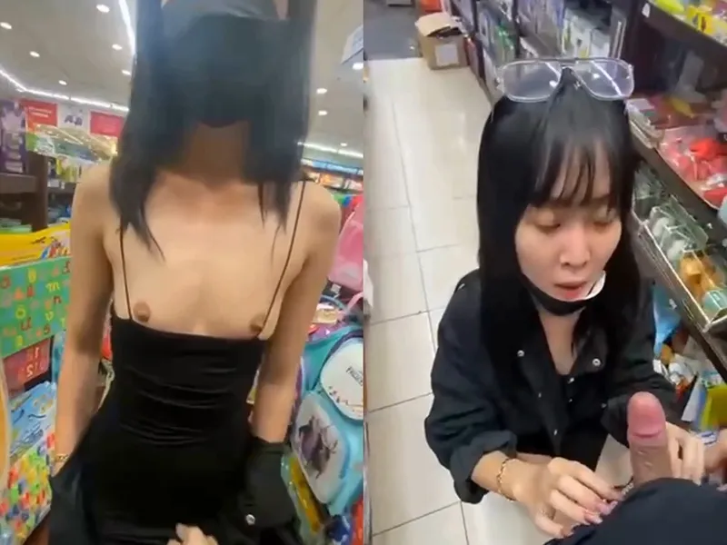 Đi nhà sách em mặc mỗi cái quần lót còn đòi anh cho bú cặc P1